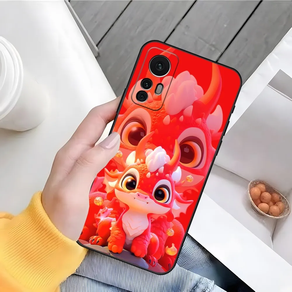 New Year Red Cute Chinese Dragon Phone Case For Xiaomi 13 11 12 11T 9 8 9T 9SE 11i Lite Ultra Note10 Poco F3 Cover