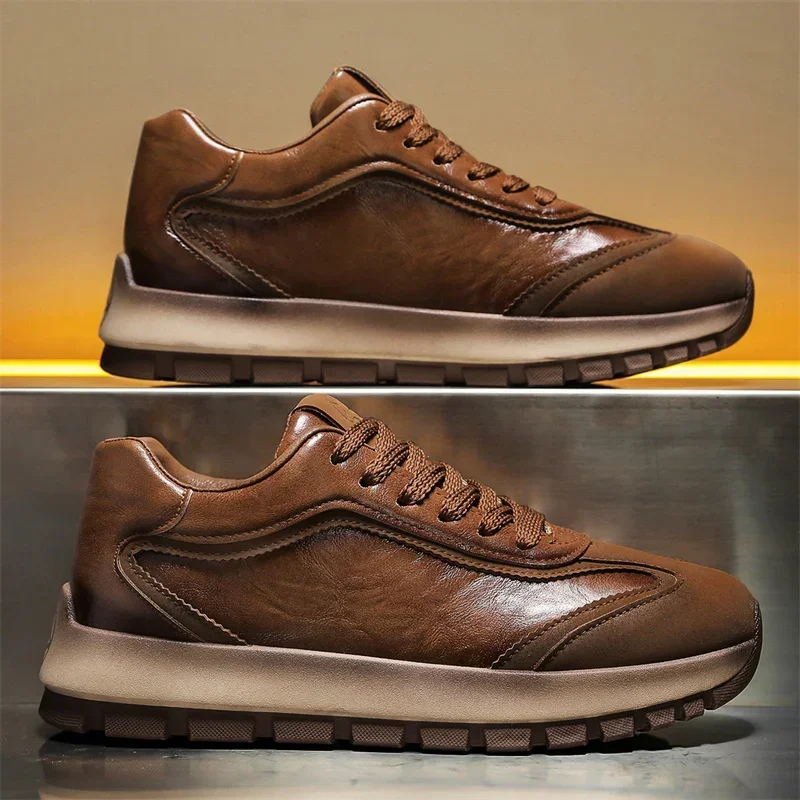 Luxury Men's Sneakers All Seasons Leather Casual Sports Shoes Fashion Korean Style Running Shoes for Men Non-slip Sports Shoes