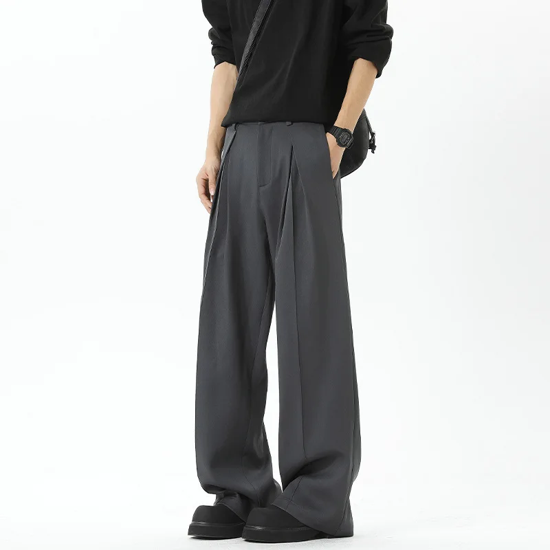 【Mirrordust】2025 Autumn Plus Size American Style Loose Black Wide-Leg Casual Business Pants for Men M-5X