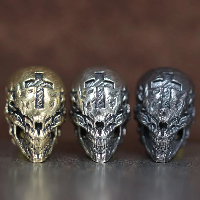 

Cross Skull Head Brass Knife Beads EDC DIY Paracord Woven Bracelets Lanyard Pendants Accessories Outdoor Tool Hangings Trinkets