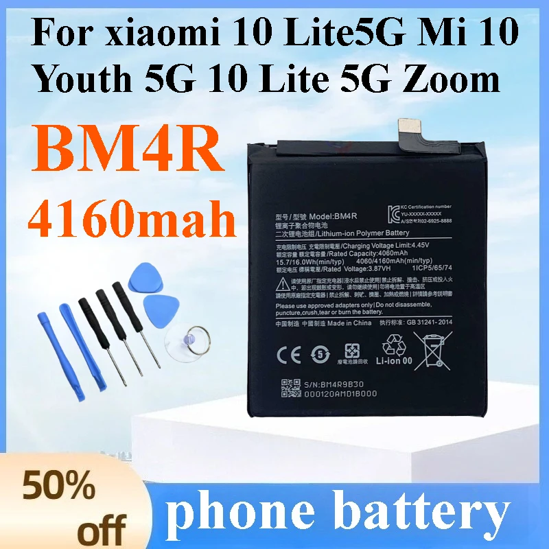 

New BM4R Battery 4160mAh for Xiaomi Mi 10 Lite 5G Zoom High Capacity Replacement Phone Battery High-Quality