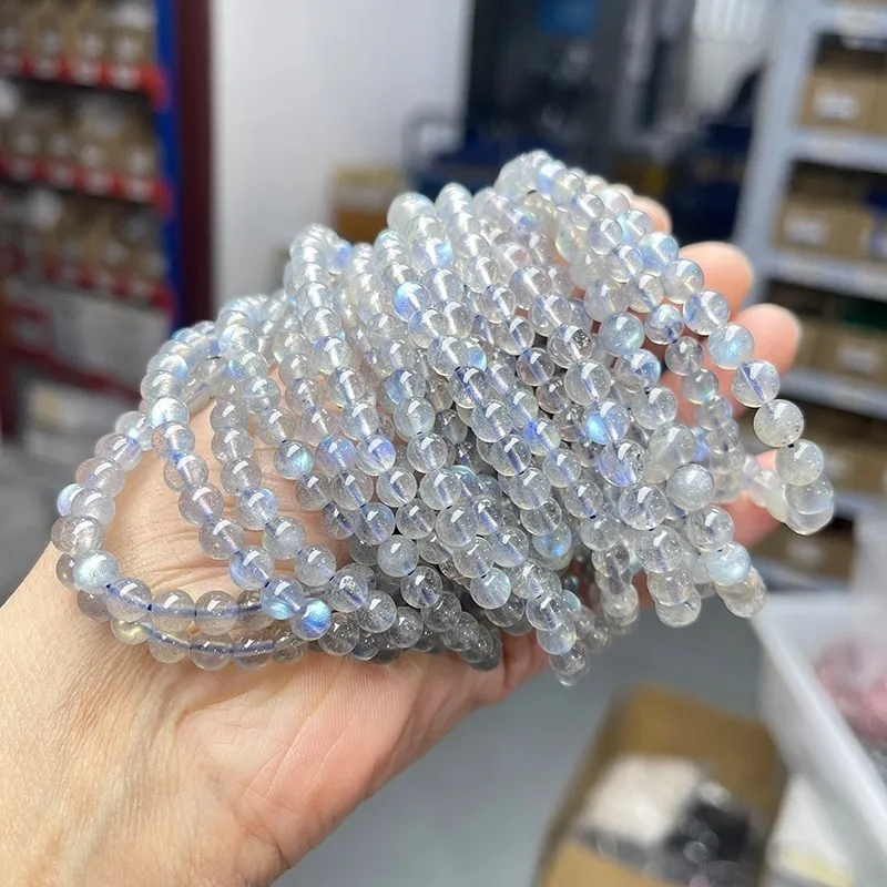 JD 5A Quality Genuine Natural Gray Moonstone Stone Beaded Bracelets Women Men Charm Round Gems Energy Healing Bangles Jewelry