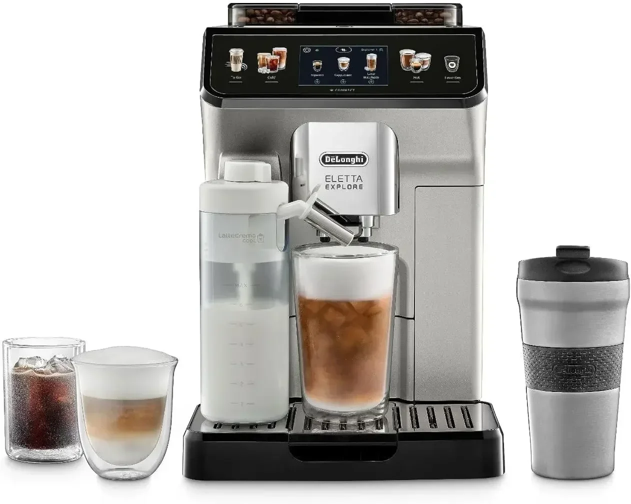 De'Longhi Eletta Explore Espresso Machine with Cold Brew, Automatic Hot & Cold Milk Frother for 50+ One Touch Recipes