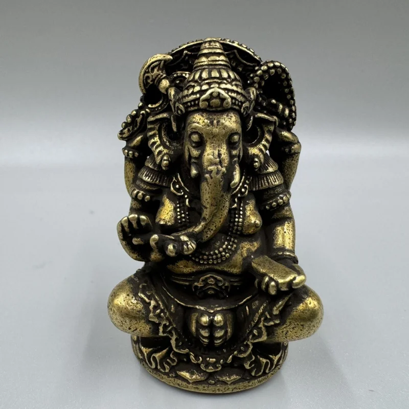 Antique collectible copperware, God of Wealth , pure brass elephant Buddha statue, decorative craft item
