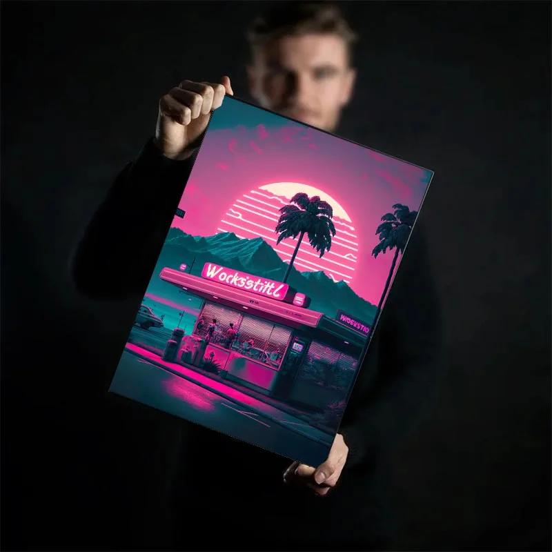 Punk Style Poster Synthwave Vaporwave Car Sunset Wall Art Modern Canvas Painting For Home Living Room Decor Pictures Prints - Image 3