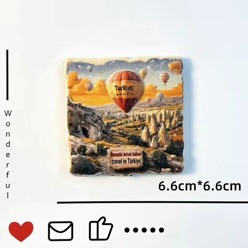 تركيا، مشهد بالون الهواء الساخن، لوحة يدوية، راتينج ثلاثي الأبعاد، ديكور المطبخ، ملصق مغناطيسي للثلاجة