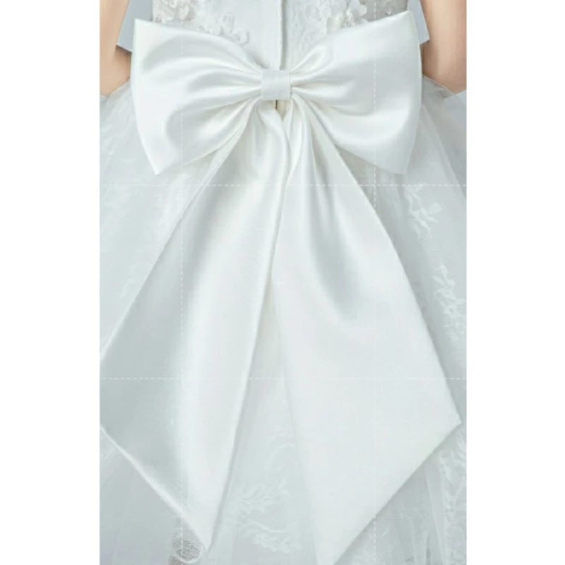 فستان زفاف للأطفال بفيونكة من الساتان قابلة للفصل، فساتين حفلة موسيقية قابلة للإزالة