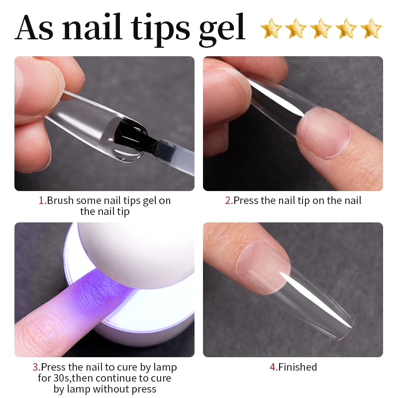 Bozlin 15Ml Nagel Tips Lijm Gel Voor Valse Tips Strekken Nagels 3 In 1 Functie Transparante Uv-Base Jas Diamond Stick Lijm Vernis