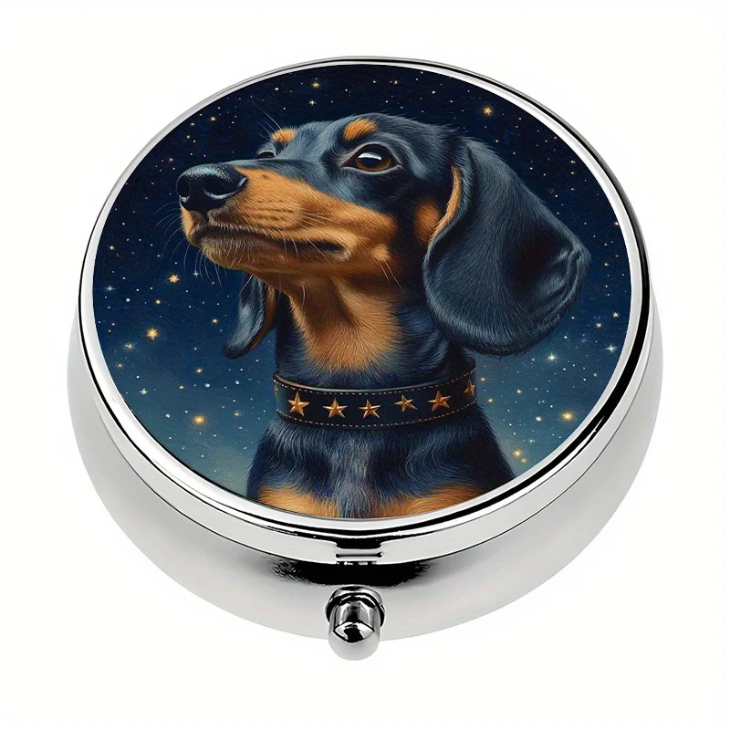 1 pill box, 3 compartments with a Starry Night Daxi dog pattern, mini pill box, medication storage box, travel-friendly unique gift