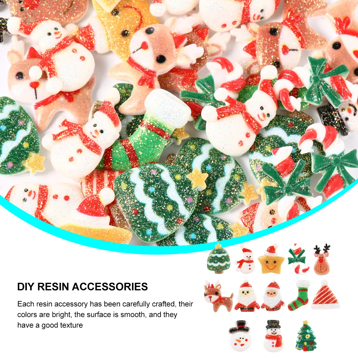 

50Pcs Christmas Resin Accessories DIY Handmade Materials Resin Patches for Mobile Case Hairpin Decorating Bright Smooth Surface