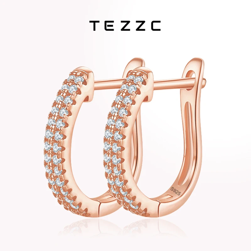 

Tezzc All Moissanite Earrings for Women Sparkling 925 Sterling Silver With Gold Plated Wedding Hoops Earring Party Fine Jewelry