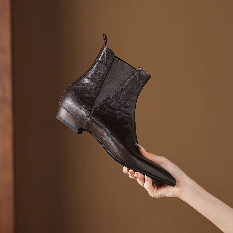 2026 new autumn winter women ankle boots natural leather plus size 22-26cm sheepskin pointed toe low heel chelsea boots fashion