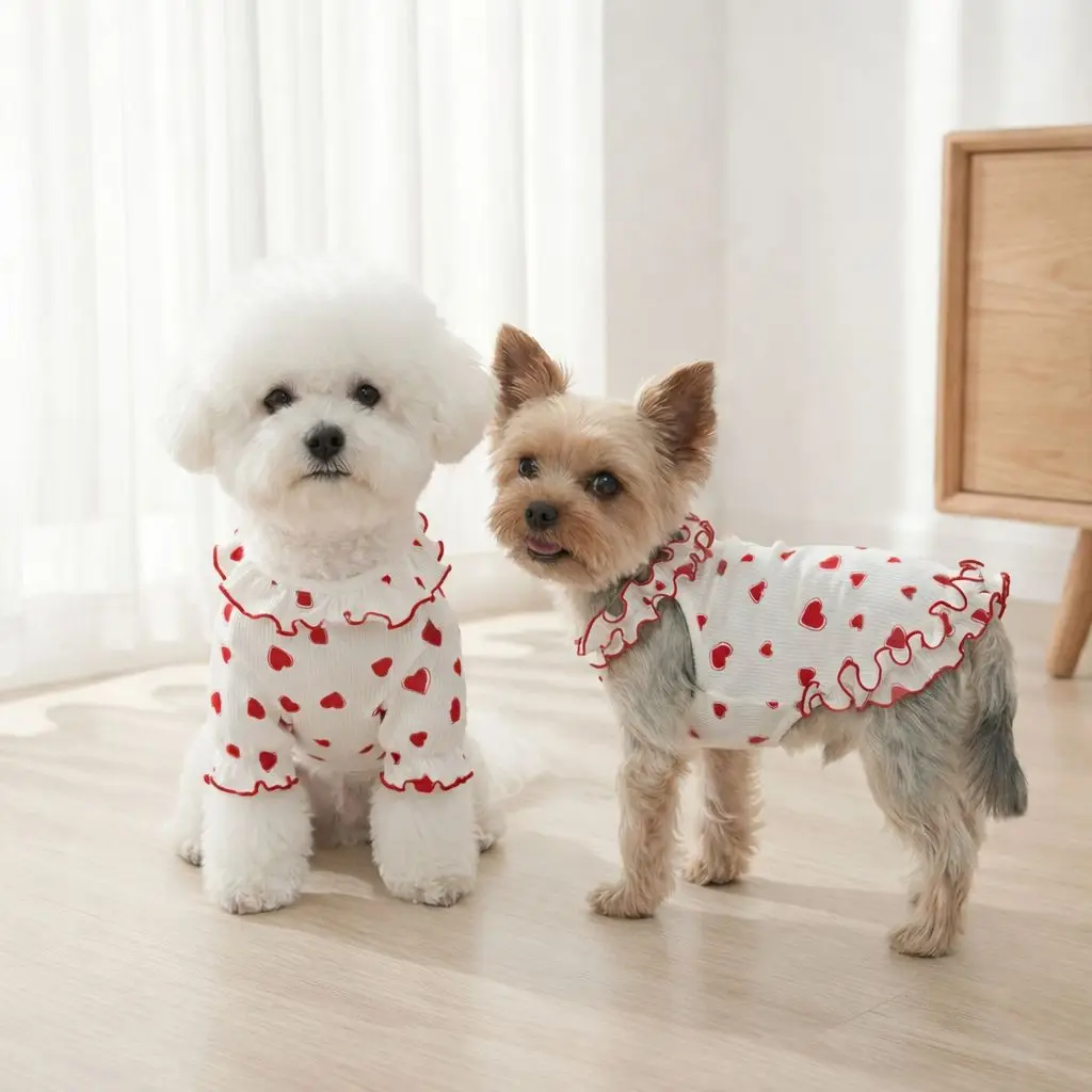 Vestido sin mangas para perro y gato, falda floral corazón rojo - imagen 2