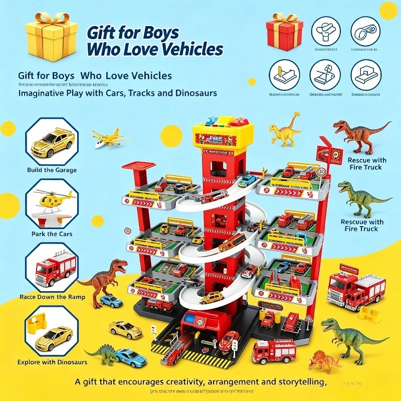 Kids Toys Boys - 9-Layer Electric Track Parking Garage Toy