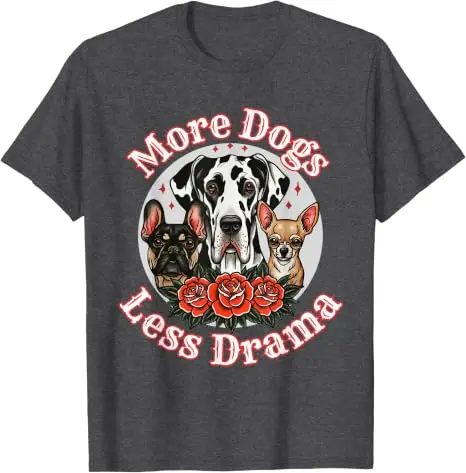 Mehr Hunde, weniger Drama – Great Dane, Frenchie, Chihuahua T-Shirt – Y2K Haustierliebhaber Grafik-Bekleidung – Personalisiertes Streetwear Spruch-T-Shirt – Detail 12