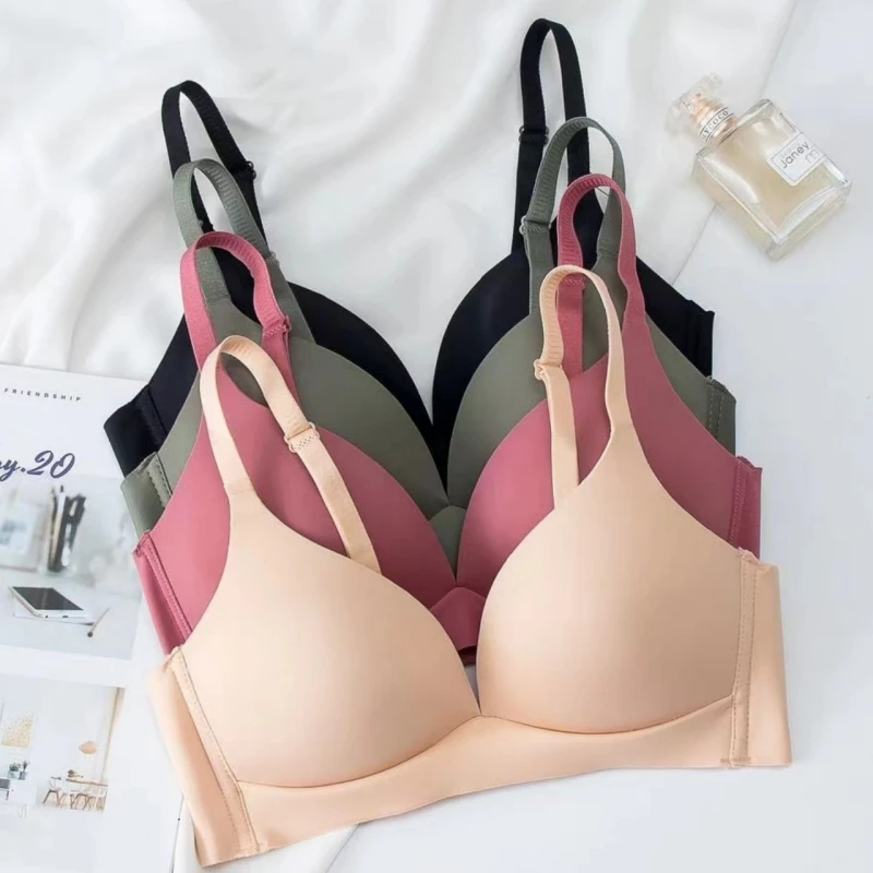 Bra tanpa kawat gaya Jepang, pakaian dalam wanita tanpa cincin baja nyaman 3/4 cangkir Glossy