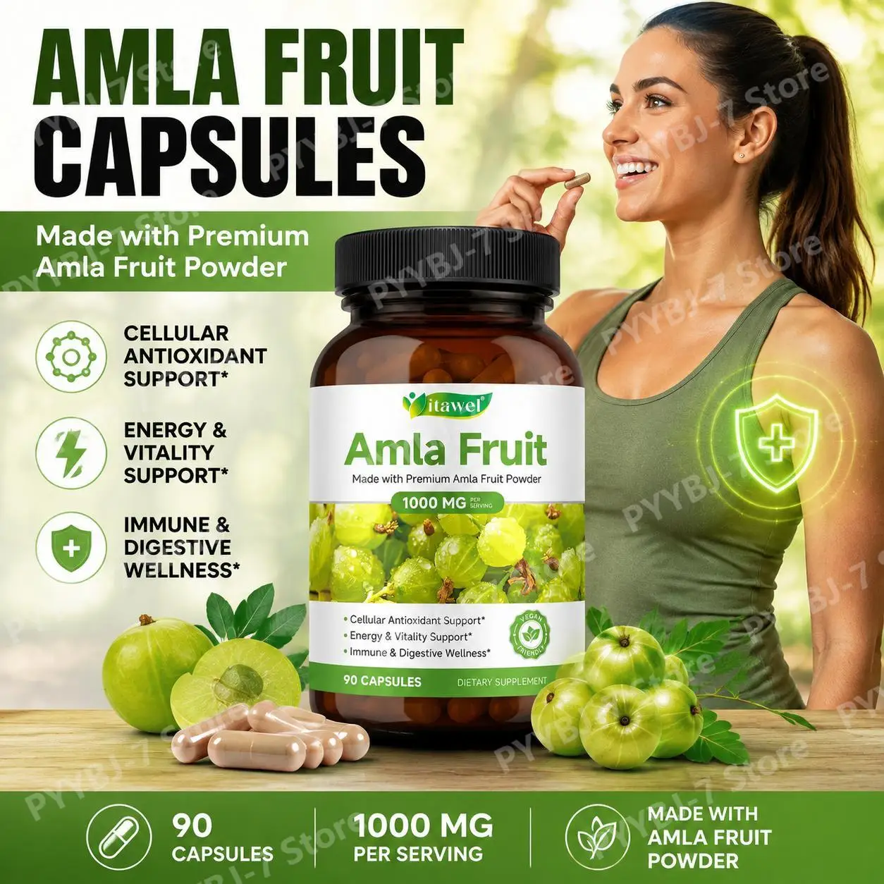 Amla Fruit Extract Capsules 1000mg Premium Amla Fruit Powder Energy Vitality Antioxidant Immune & Digestive Support Vegan 90 Ct