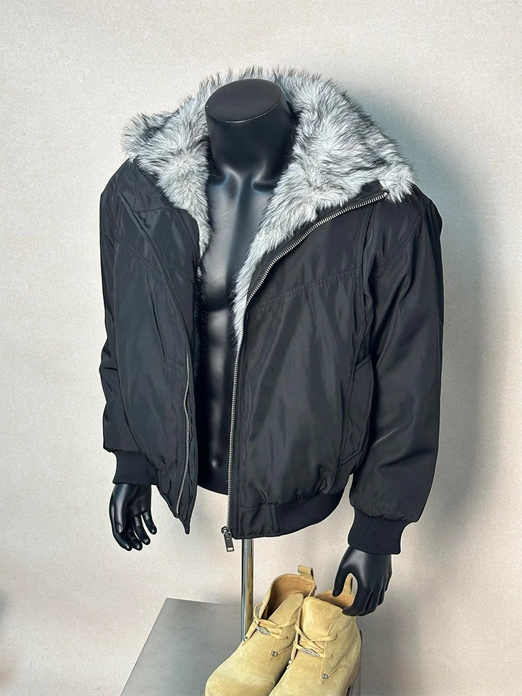 

American Retro Men's Cotton Jaet Winter Thi Warm Fur Collar Coat Youth ular Casual Long Sve Zipper Closure Pure Color