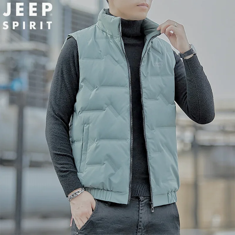 JEEP SPIRIT new winter men down vest fashion stand collar short large size solid color coat casual all-match warm slim waistcoat