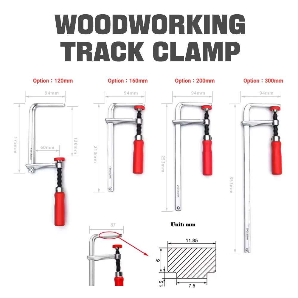 120-300mm Woodworking Desktop Handle Guide Rail Clamps with Hand Screw Action Arm for Woodworking MFT Table and Track Cutting