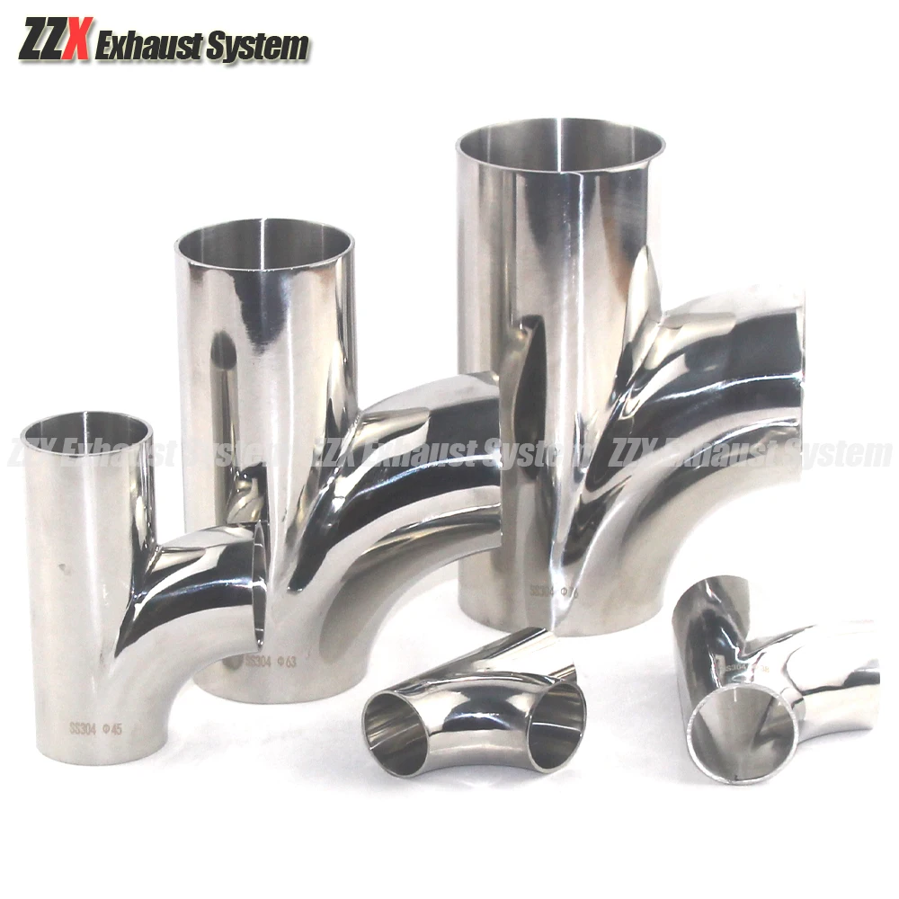 Car accessories 304 stainless steel r tee 51mm63mm76mm welded pipe exhaust pipe welded muffler connection pipe