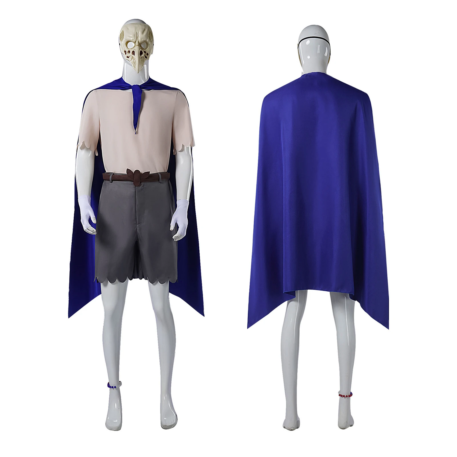 

Game Nightmares Alone Cosplay Costume Blue Cloak Short Sleeve Uniform with Terror Mask Halloween Carnival Party Set