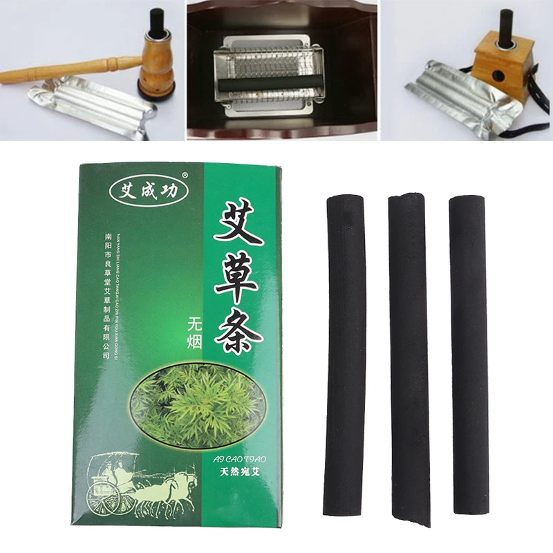 8 Pcs/Box 14*120mm Smokeless Moxa Rolls Chinese Traditional Roller Stick Black Roller Burner Moxibustion Acupuncture Massage