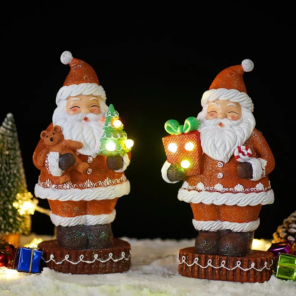 

28cm Resin Gingerbread Man Santa Claus Statue Miniature Model Collection Craft Home Living Room Christmas Decoration