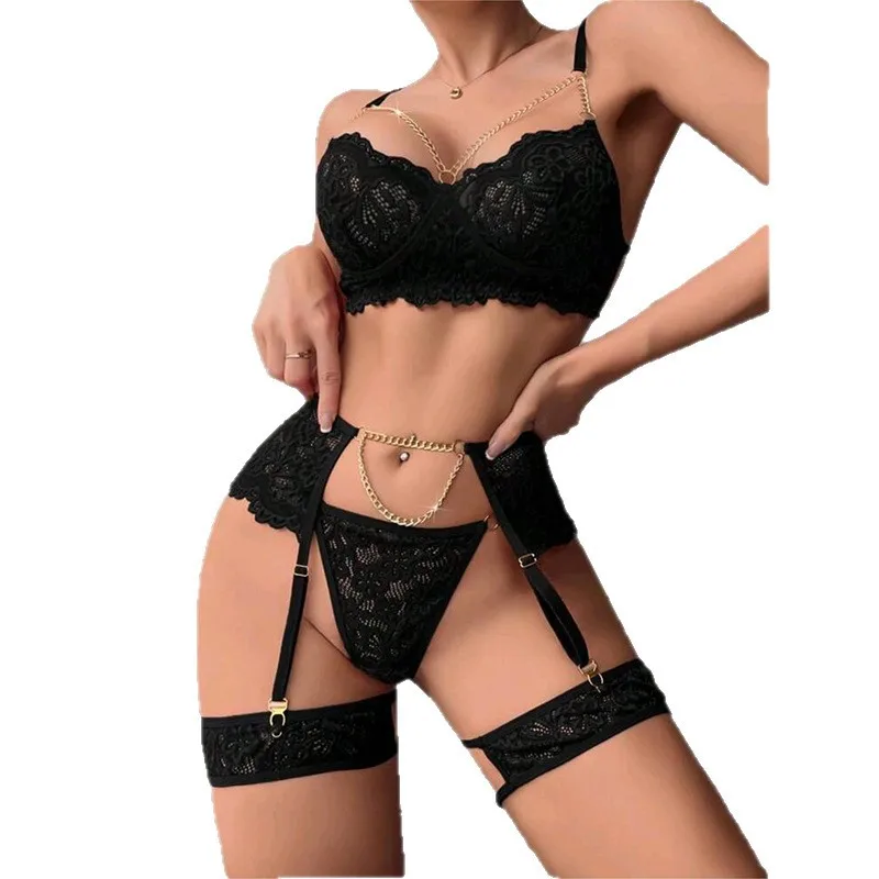 

Western Sexy Lace Hanging Chain Garter Belt Bra For Women Lady Female Outfit Hot Caliente Underwear Lingerie Erotic Suits Set