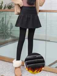 Skirt Leggings Autumn and Winter Fleece  Stretchy Warm High Waist Good Elastic Cotton Warm Leggings