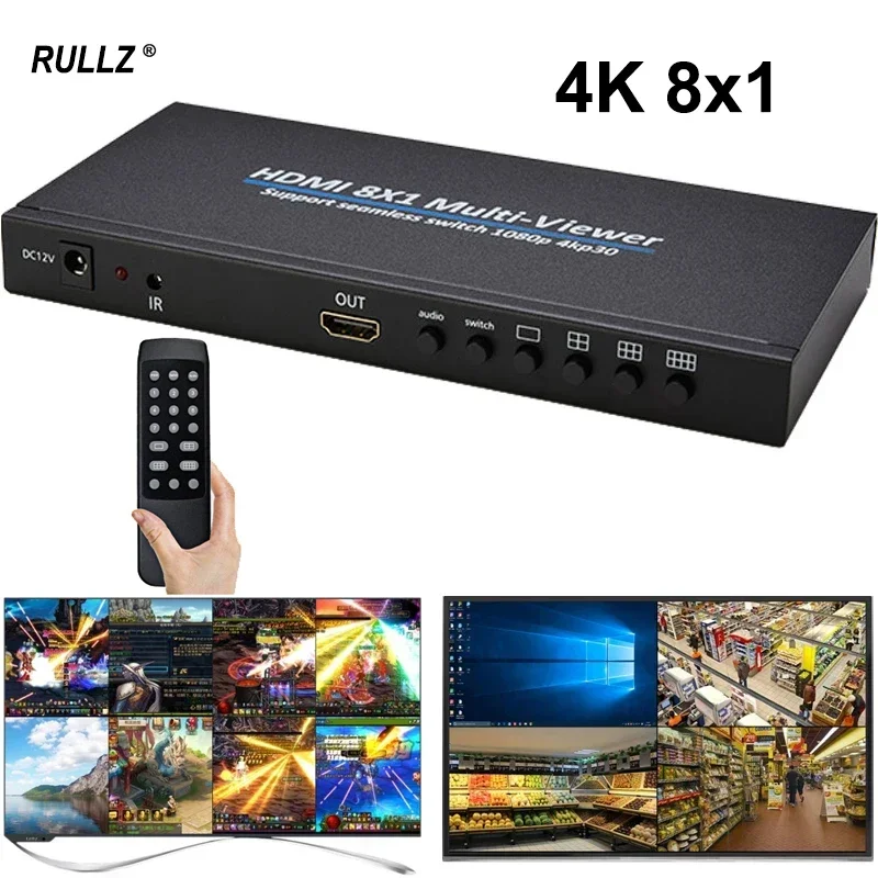 4K 8x1 HDMI Multiviewer Multi Channel Screen Video Multiplexer Seamless Switch for PS4 Camera Laptop PC To Monitor TV Projector