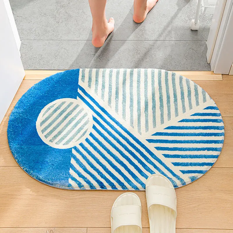 Striped Bathroom Mats Rectangular Water Absorbent Floor Carpet Non-slip Shower Mat Toilet Door Entrance Mat Bath Decoration