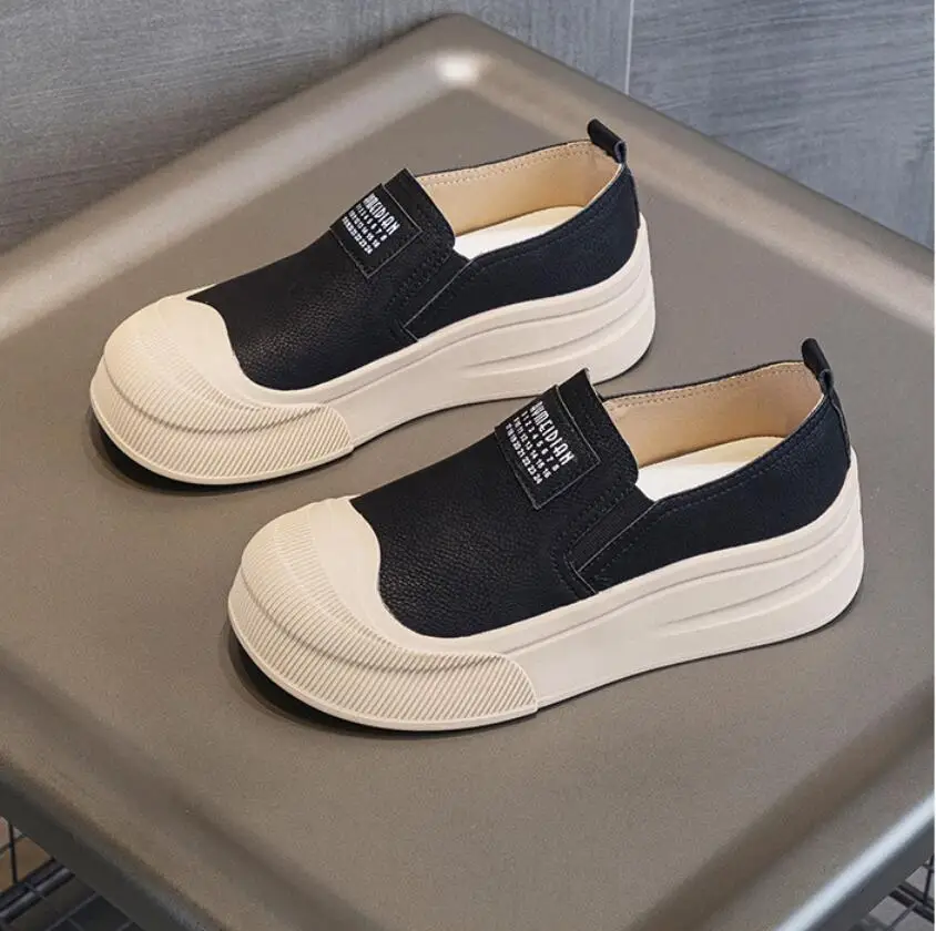 

Women's 4cm Genuine Leather Chunky Sneaker Comfy Loafer Slip on Fashion Platform Wedge Spring Women Loafer Big Size Autumn Flats