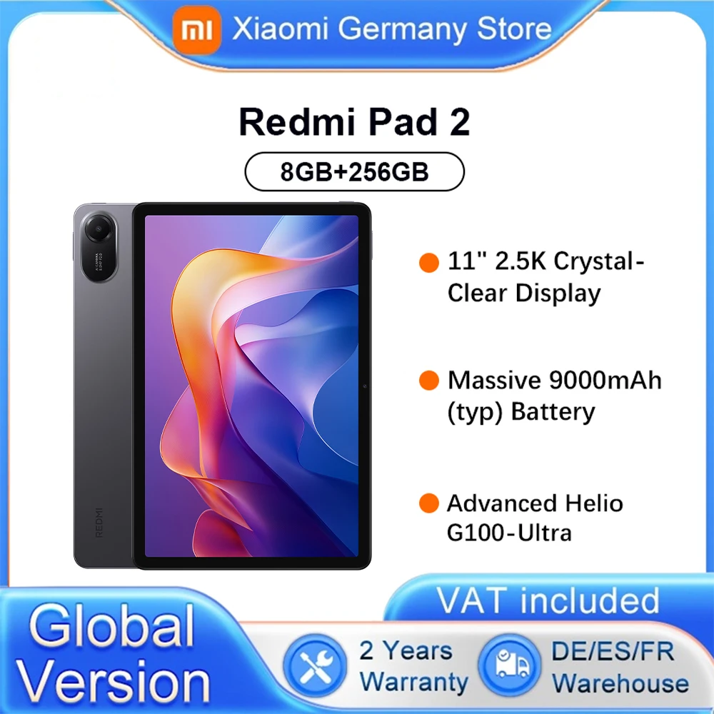 Version globale Xiaomi Redmi Pad 2 WIFI 11 pouces 90 Hz, processeur Helio G100-Ultra avancé, stockage extensible 2 To, Xiaomi HyperOS, batterie 9000 mAh