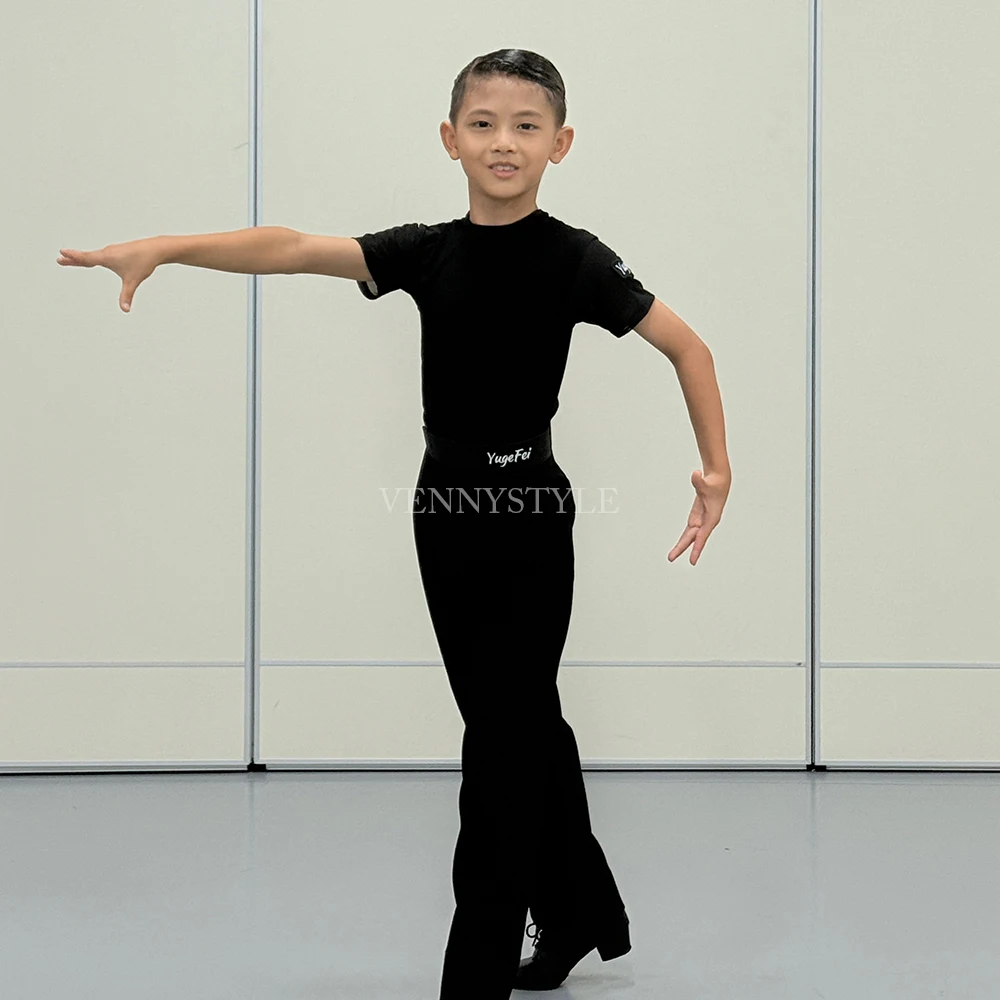 

Vennystyle Latin Dance Dress Boys Kids Dancewear Set Short Sleeve Top with Pants Breathable Lightweight Practice Outfit