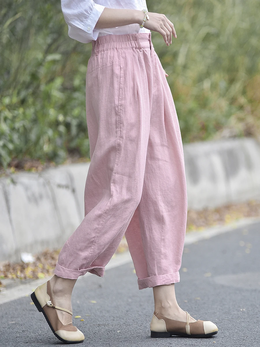 

Художественные японские женские брюки из хлопка и льна с высокой талией, свободного кроя, укороченные, фасона «фонарик»/«баллон»