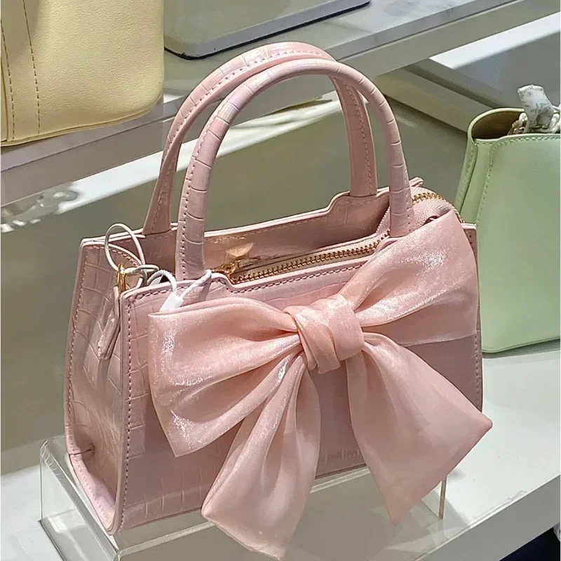 Fashion Women\'s Clutch Purse Handbags Summer Pink Bowknot Female Underarm Bags Sweet Girl\'s Small Square Shoulder Messenger Bag