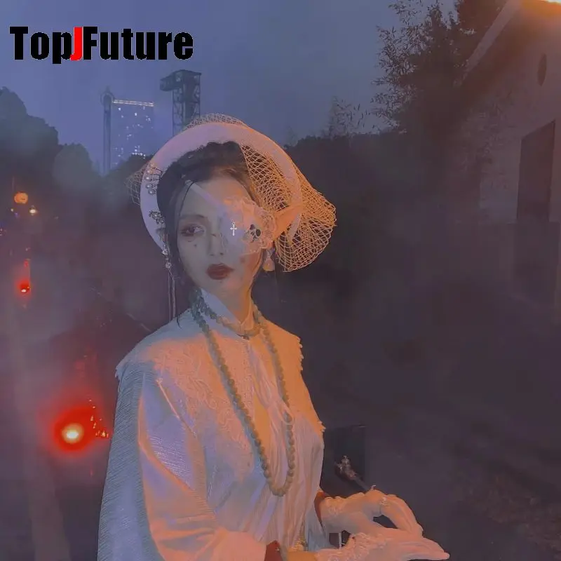 Harajuku Steampunk Y2K da donna per ragazze Gotico fatto a mano Scheletro Rosa pizzo dank lolita COS accessori Maschera per occhi singoli