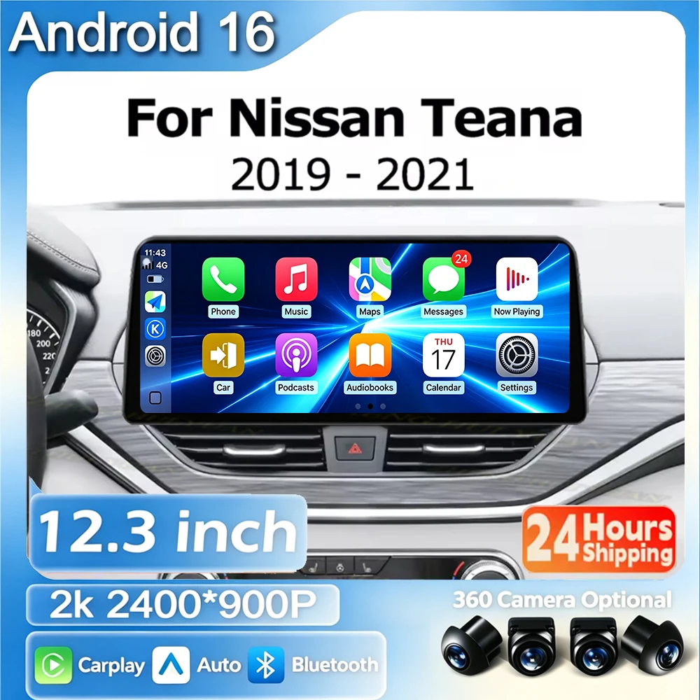 12.3 INCH Android 16 For Nissan Teana 2019 2020 2021 GPS BT WIFI 4G Car Wireless CarPlay Android Auto Multimedia Display Screen