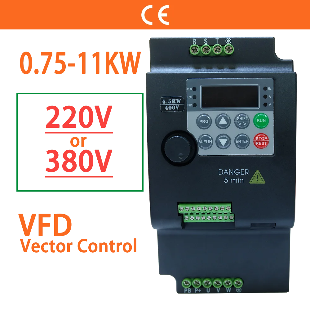 380V lub 220V VFD konwerter napęd o zmiennej częstotliwości wektor falownik 0.75/1.5/2.2/3.7/4/5.5/7.5/11 KW regulator prędkości silnika