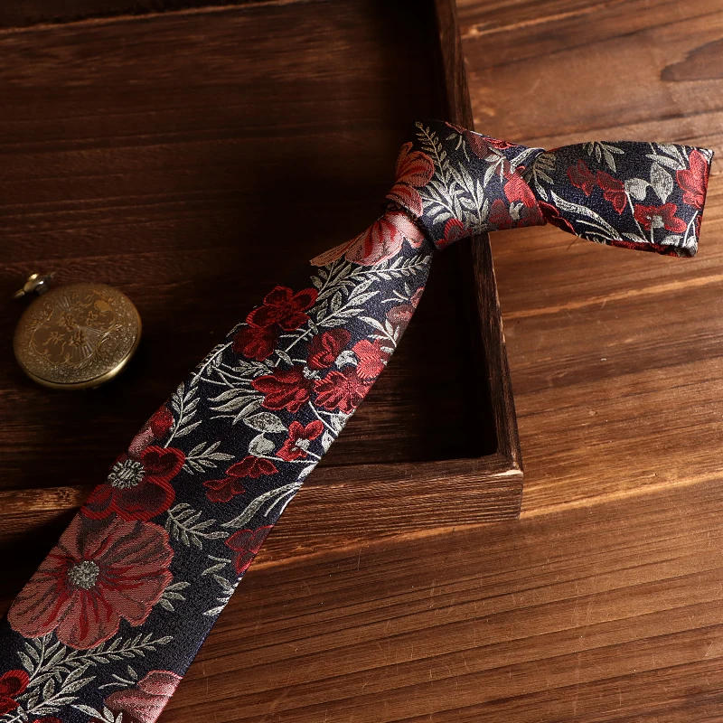 

High Quality Retro British Style Red Flower Pattern Men's Tie Business Banquet Shirt Accessory 8CM Wide Hand Knotted Cravat