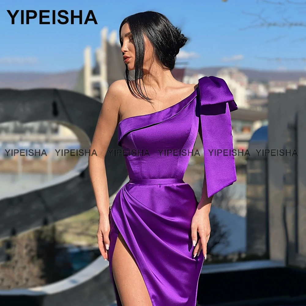 Yipeisha สีเขียวมรกต Mermaid Prom Dresses ด้านข้าง Slit Off-Shoulder ซาตินชุดราตรียาวสีแดงชุดพรรคอย่างเป็นทางการ