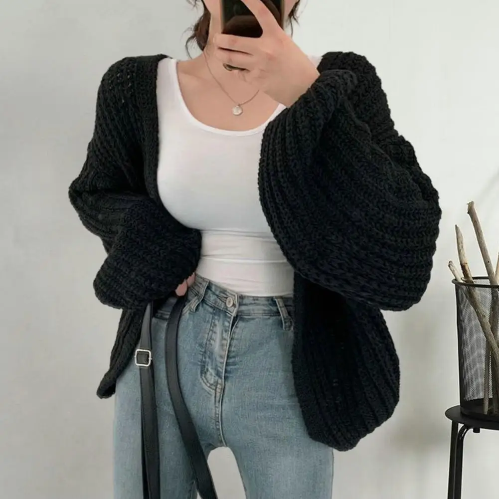 Solid Color Knitted Sweater Coat Cozy Knitted Sweater Coat Warm Loose Fit Batwing Cardigan for Women Autumn/winter Streetwear