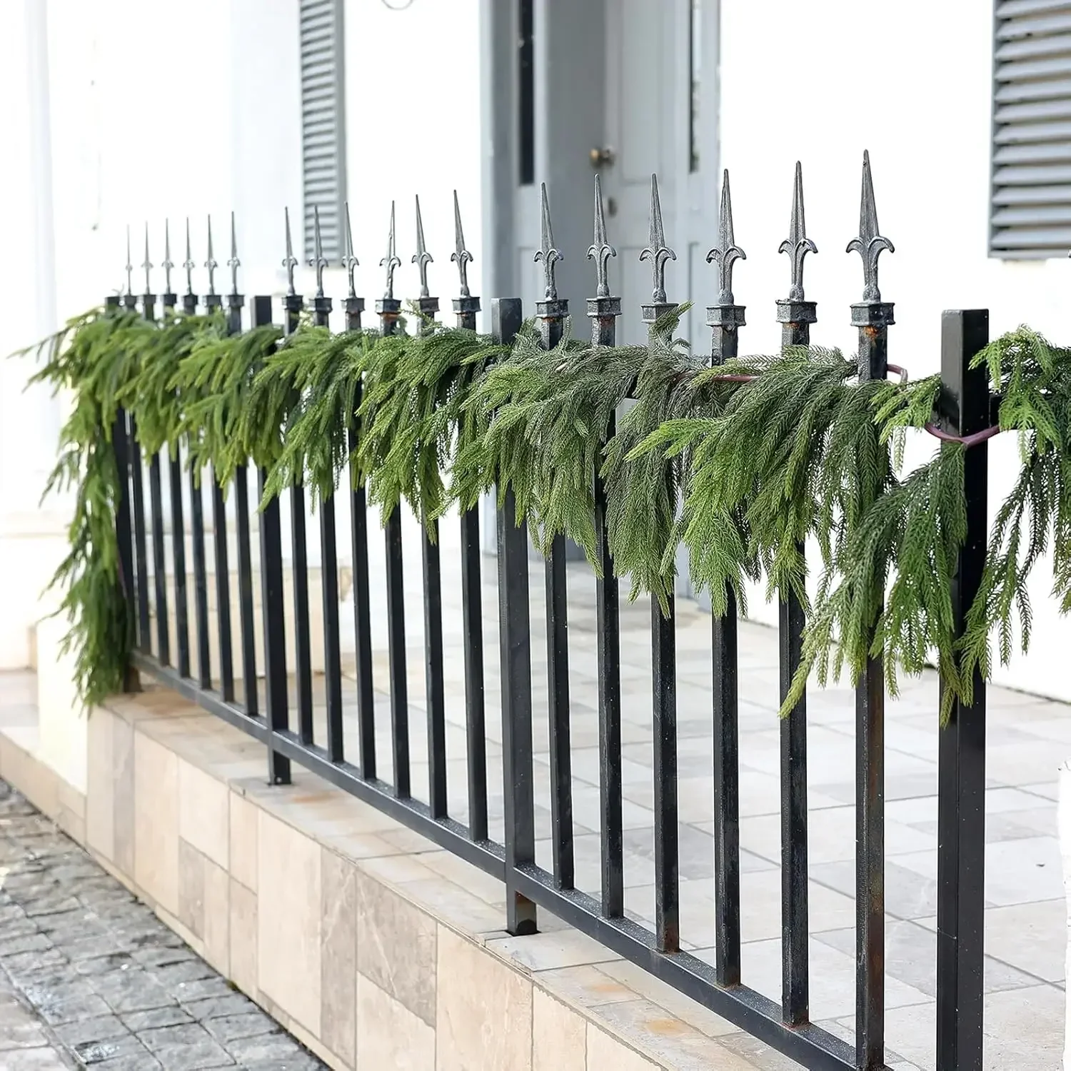 Acentos de parede de 1.8m 2.7m, decoração de natal, pinho norfolk para manto, lareira, escadas, trilhos, mesa, porta frontal, varanda, decoração de casa