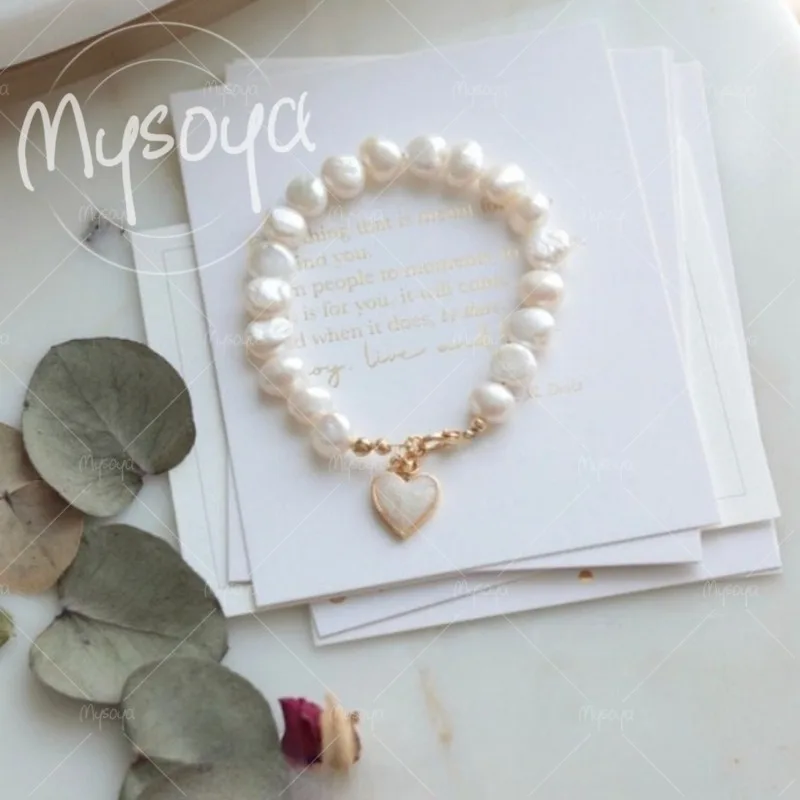 

MYSOYA 6-7mm White Baroque Freshwater Pearl Bracelet with Gift Box, for Him/ Her, Suitable for Birthday/ Wedding Gift A0189