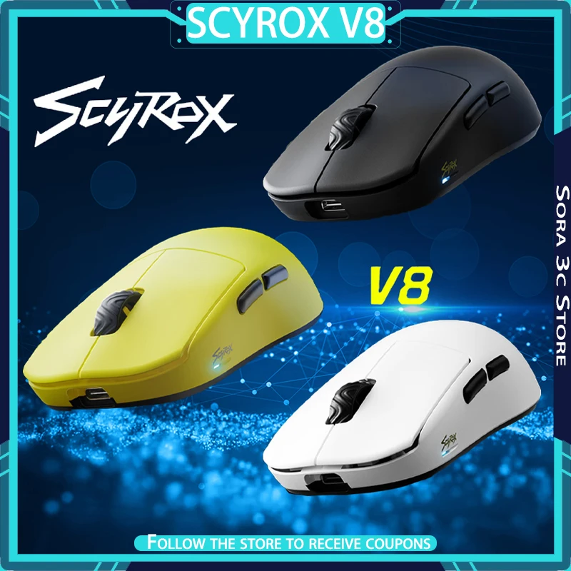 ماوس ألعاب لاسلكي SCYROX V8 خفيف الوزن مع جهاز استقبال 8k مثل غلاف الطلاء 3950 مستشعر بيئة العمل ماوس ألعاب مخصص