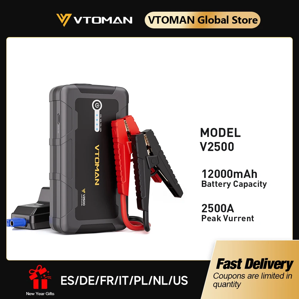 

VTOMAN 2500A Car Jump Starter for Car Starter Portable Emergency Booster 12V Auto Starting Device Petrol Diesel 8.0/6.0L