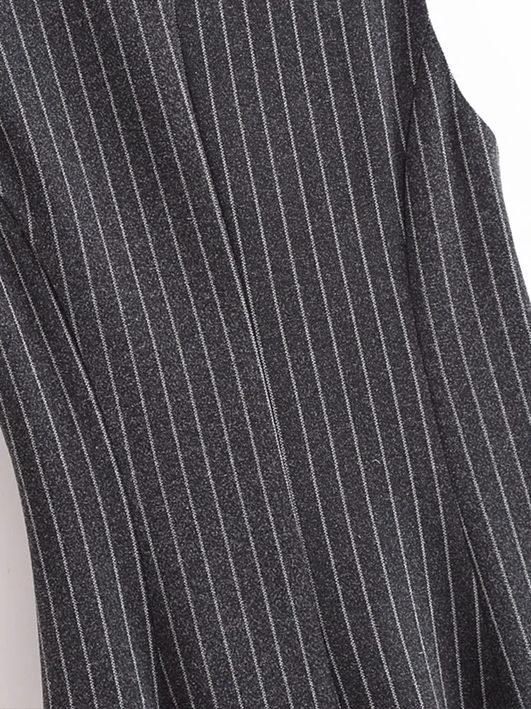 Abito a righe da donna casual vintage primaverile o-collo senza maniche pieghe cerniera abiti lunghi abito chic di nuova moda