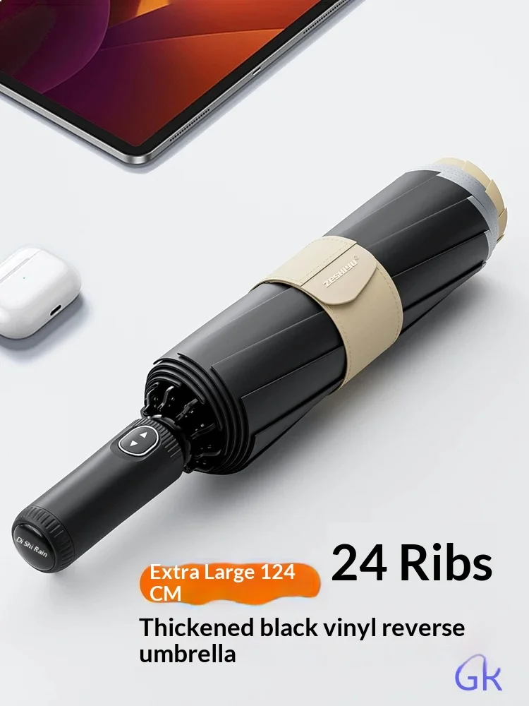 Automatic Reverse Umbrella Oversized Heavy Duty Black Coating UV Protection Sun Rain Dual Use