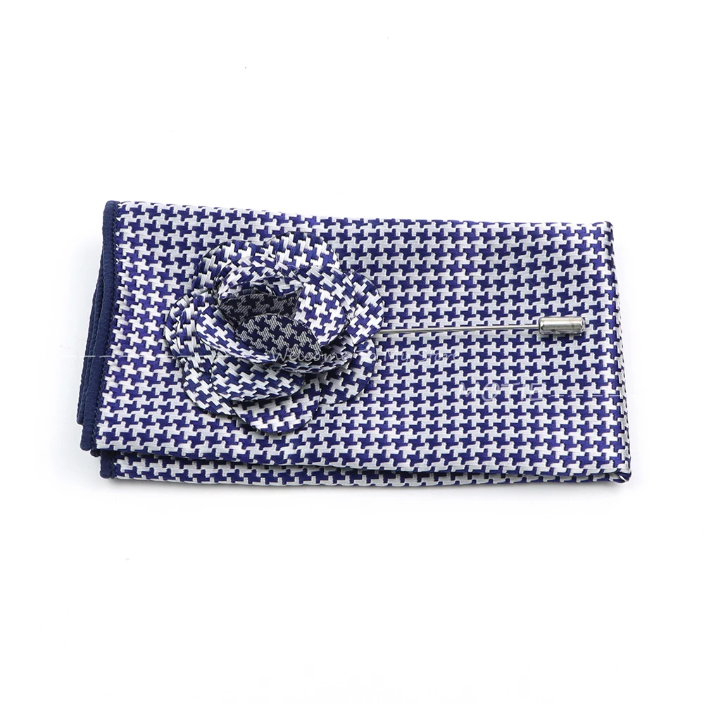 High Quality Blue Red Handkerchief Set Men Polka Dot Pattern Flower Brooch Pocket Square Cufflink Collar Daily Casual Accessory